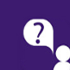 Person icon with speech bubble that has question mark in
