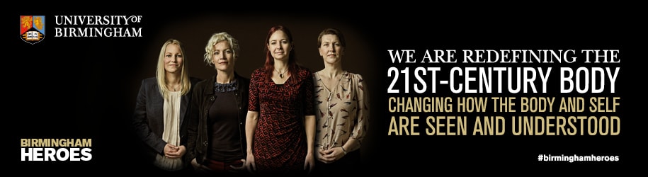 Heroes campaign banner for 21st century bodies, featuring: Dr Victoria Goodyear, Professor Heather Widdows, Professor Alice Roberts, and Professor Muireann Quigley.