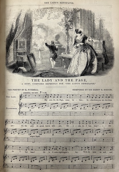 Sheet music published in The Lady's Newspaper. A song called The Lady and the Page.