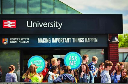 University Train Station Exterior with students