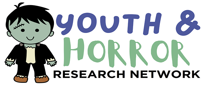 A cartoon frankenstein with the words youth and horror research network