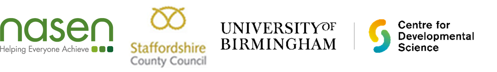 Nasen Stafforshire County Council University of Birmingham Cebntre for Developmental Sciences logos