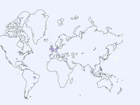 A map showing how the RPP project has reached right around the world with markers for each country