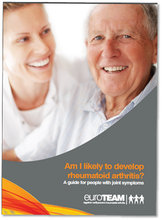 Front page of NRAS guide: Am I likely to develop rheumatoid arthritis? A guide for people with joint symptoms
