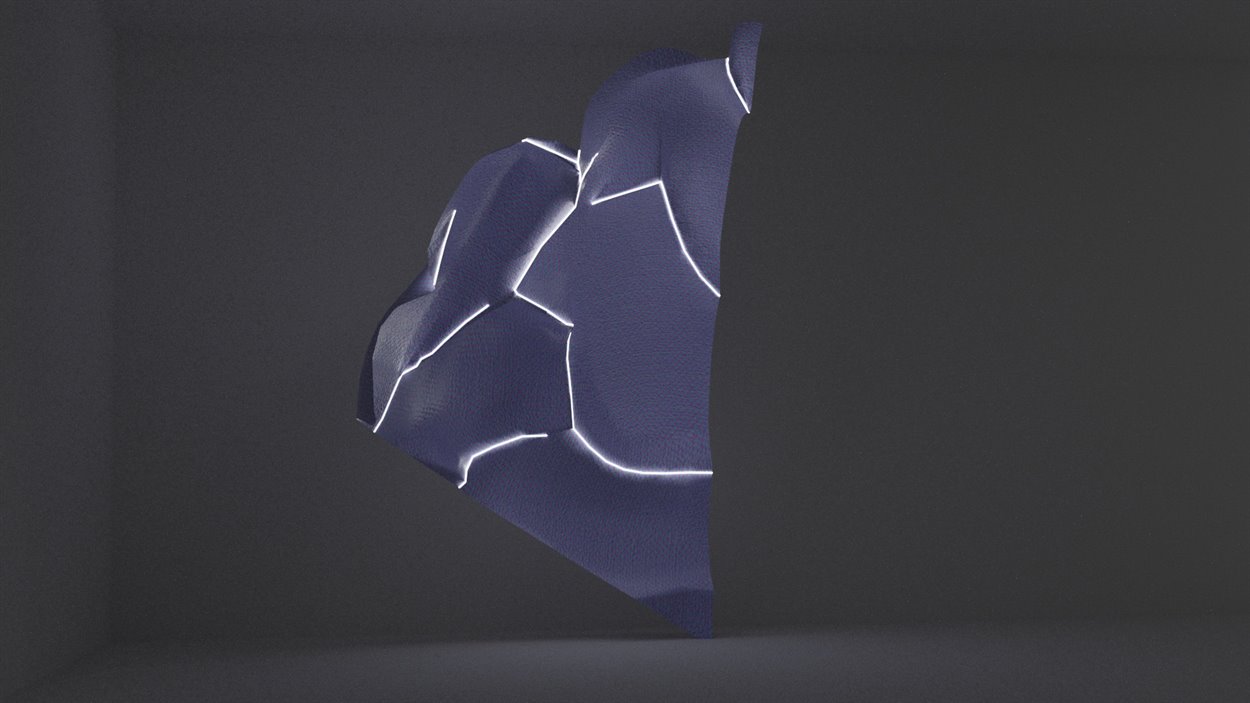 3D rendering of a blue abstract shape with white lines