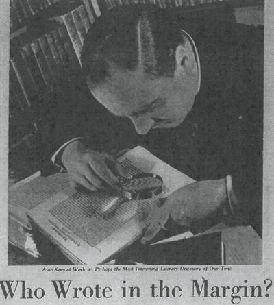 Newspaper cutting of a photograph of Alan Keen at work