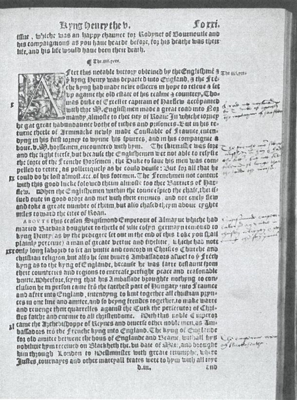 Annotated page from Hall's Chronicle