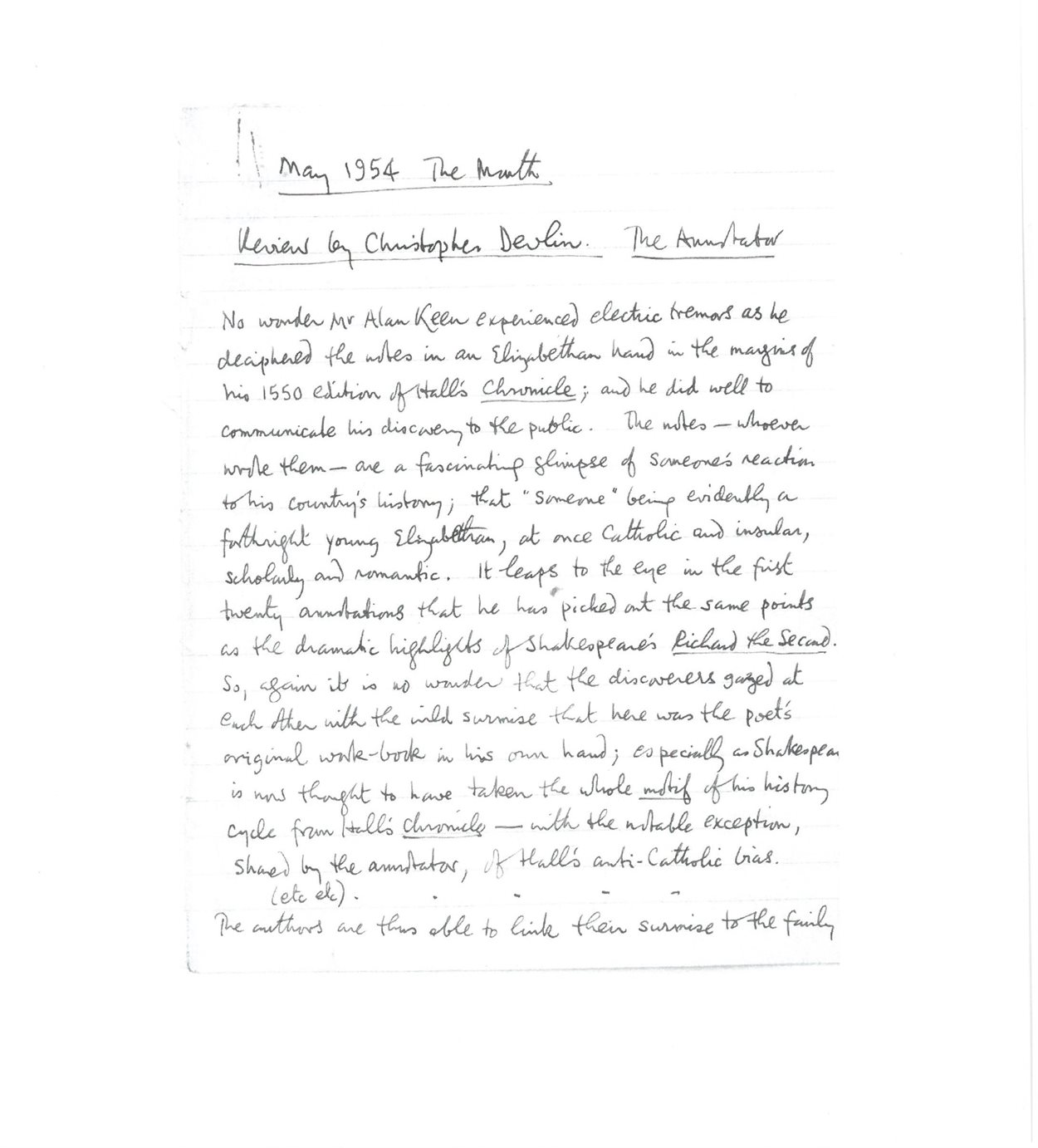 Image of a handwritten review of Keen's book