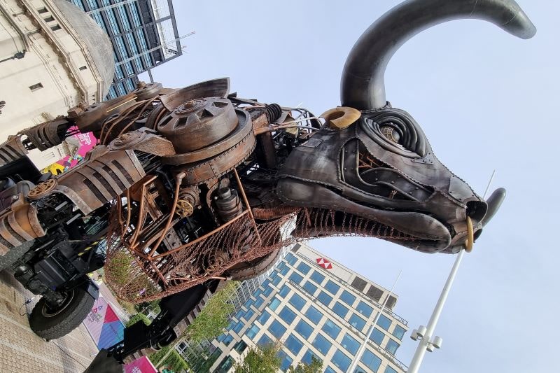 The Commonwealth Games giant mechanical bull on display in Birmingham's Centenary Square