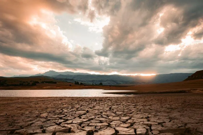 Dry and cracked river bed