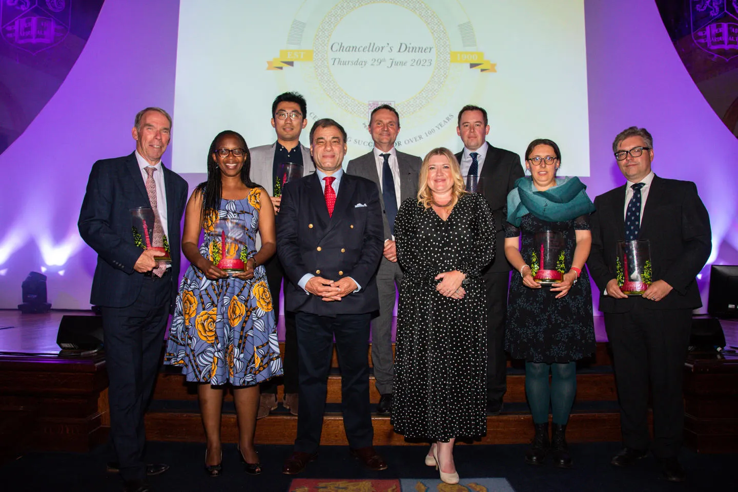 Photo of the Founders' Awards winners and leading figures from the University of Birmingham