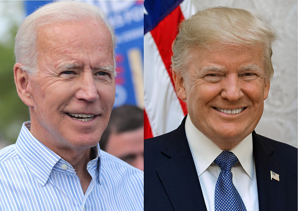 Head-shot photos of Joe Biden and Donald Trump