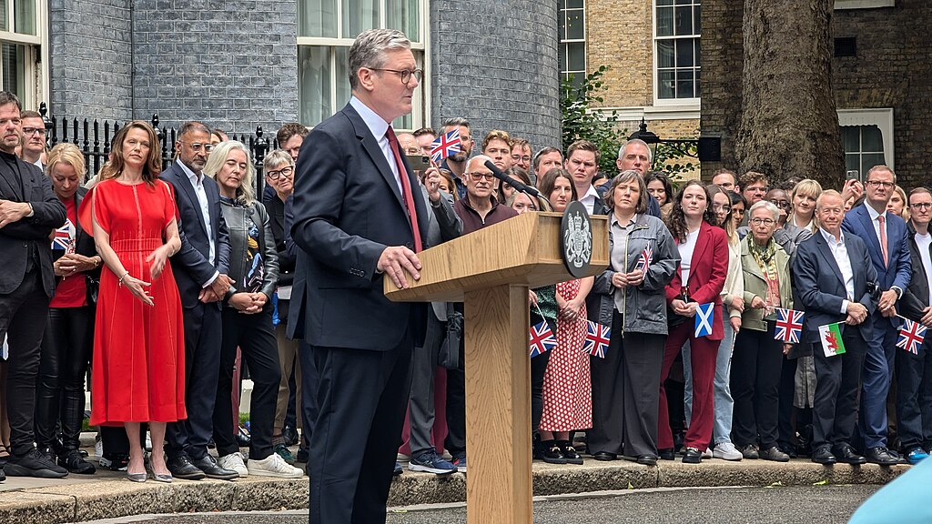 Sir Keir Starmer giving his first speech as Prime Minister outside Downing Street