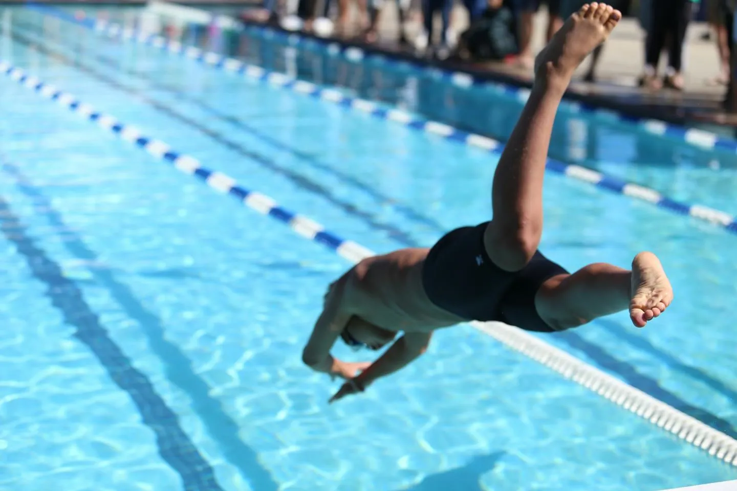 Swimmer dives into pool