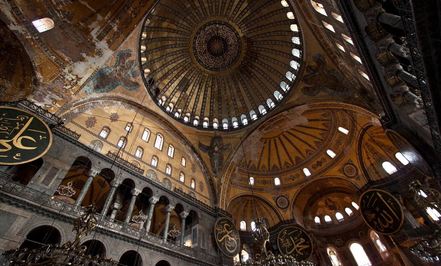 Domed interior of Hagia Sophia in istanbul