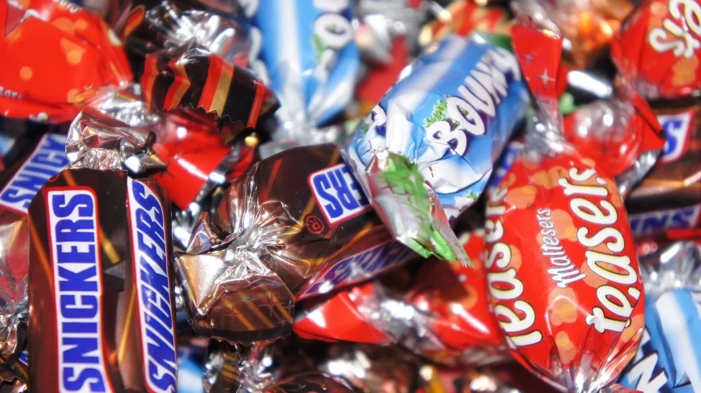 Close up of celebrations mini chocolates
