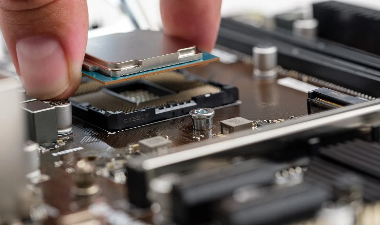 A computer central processing unit being installed