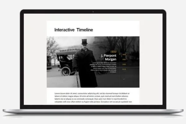Laptop showing a web page that says 'Interactive Timeline'