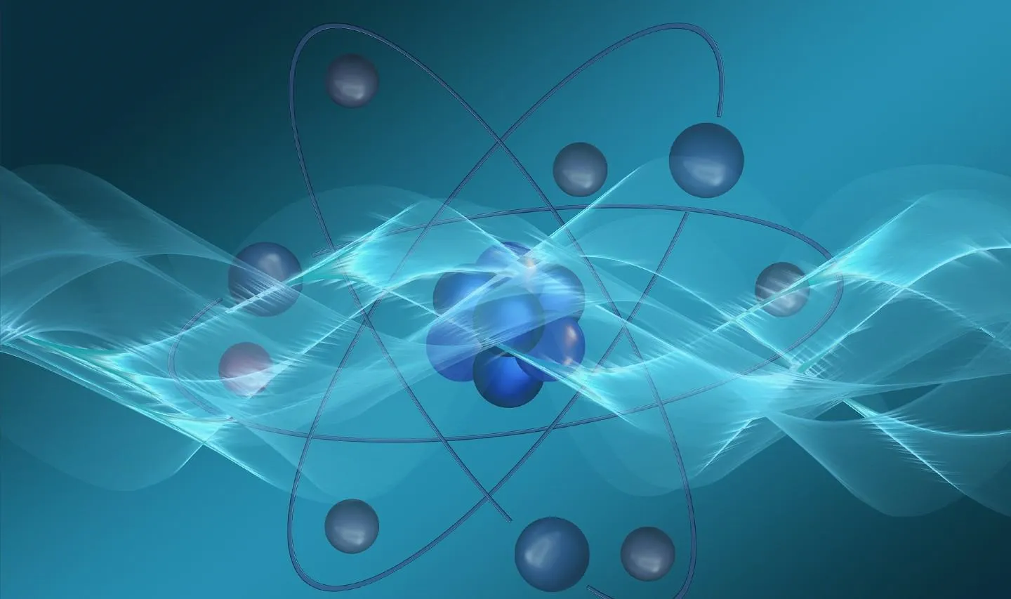 Abstract image of an atom on a blue background