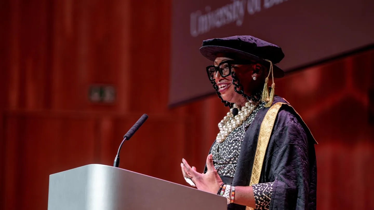 Sandie Okoro OBE at lectern