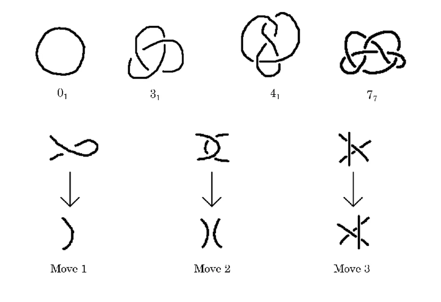 Various knots and examples of Reidemeister moves