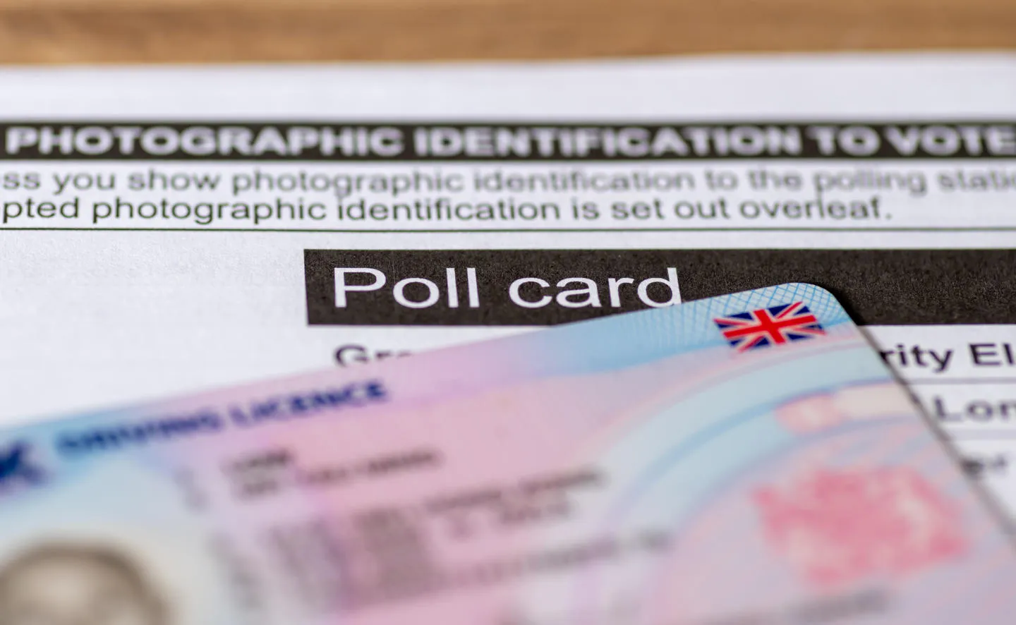British driving licence on a polling card.
