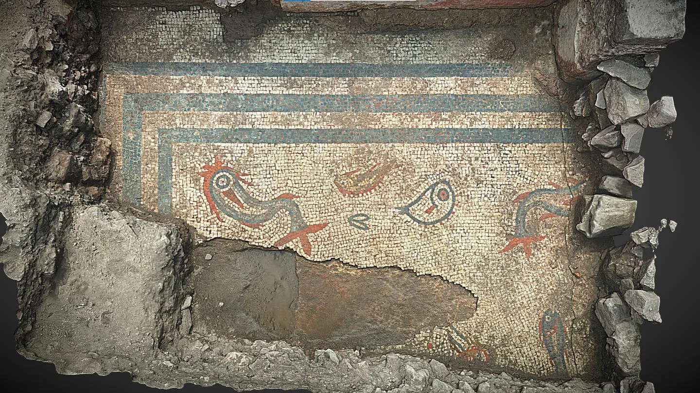 3D-model of aquarium-like mosaic floor unearthed in Wroxeter, created by Heritage Innvoation.